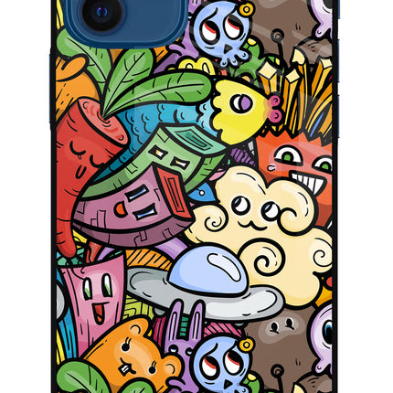 Veggie Doodle iPhone 12 Glass Case Back Cover by Casekaro