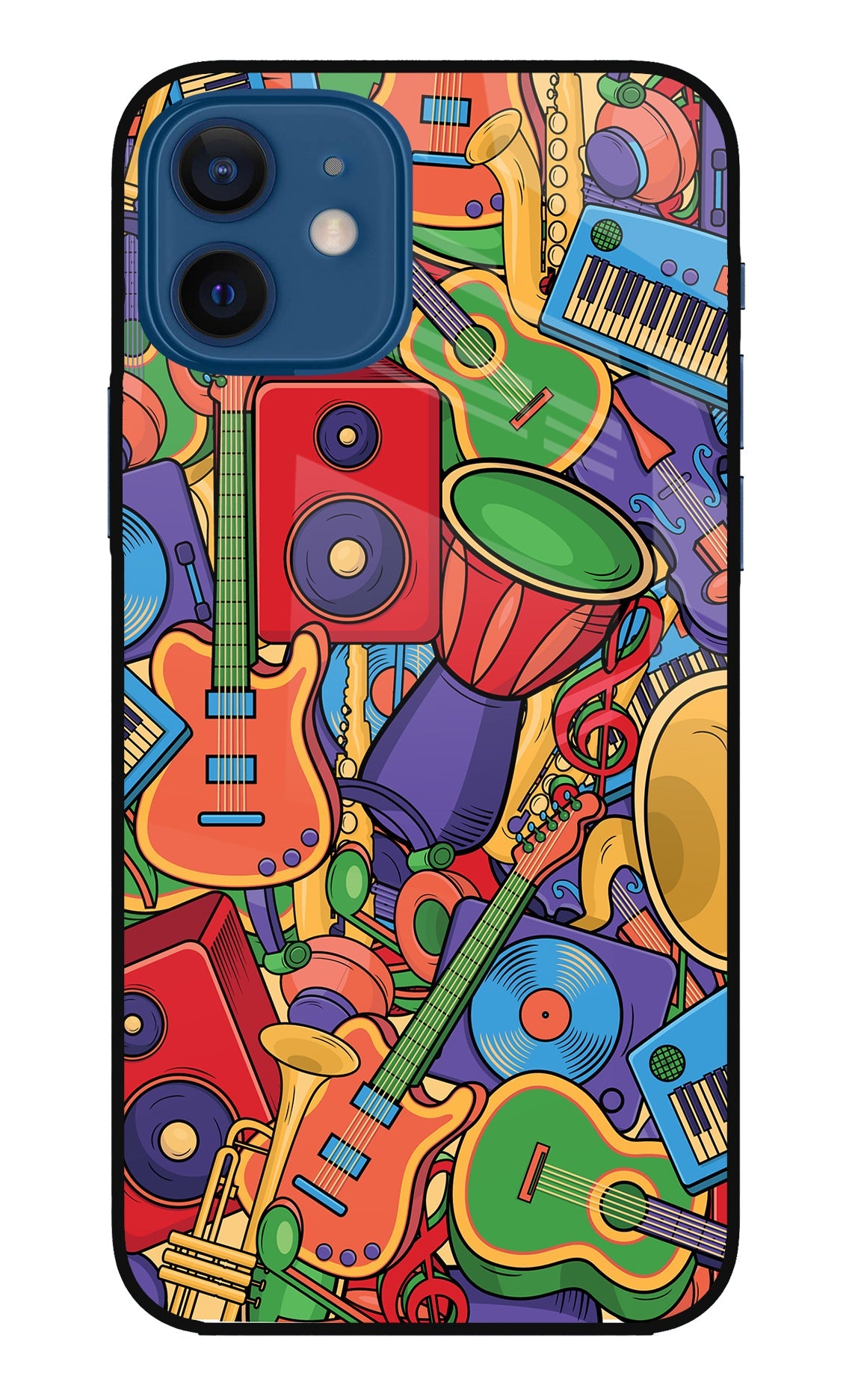 Music Instrument Doodle iPhone 12 Glass Case