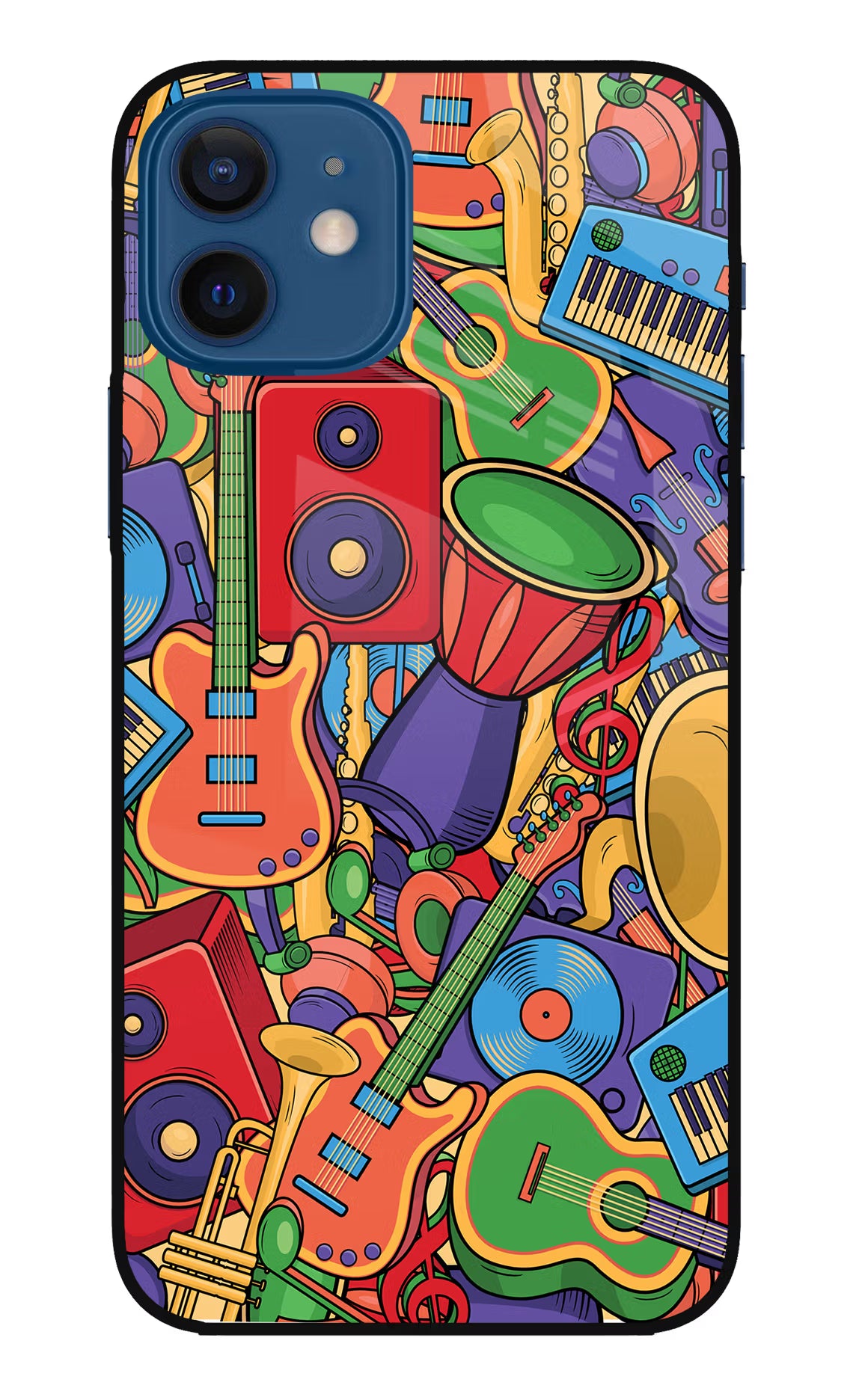 Music Instrument Doodle iPhone 12 Glass Case Back Cover by Casekaro