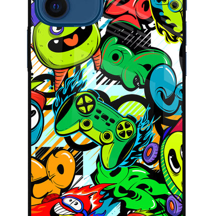 Game Doodle iPhone 12 Glass Case Back Cover by Casekaro