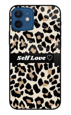 Leopard Print Self Love iPhone 12 Glass Case Back Cover by Casekaro