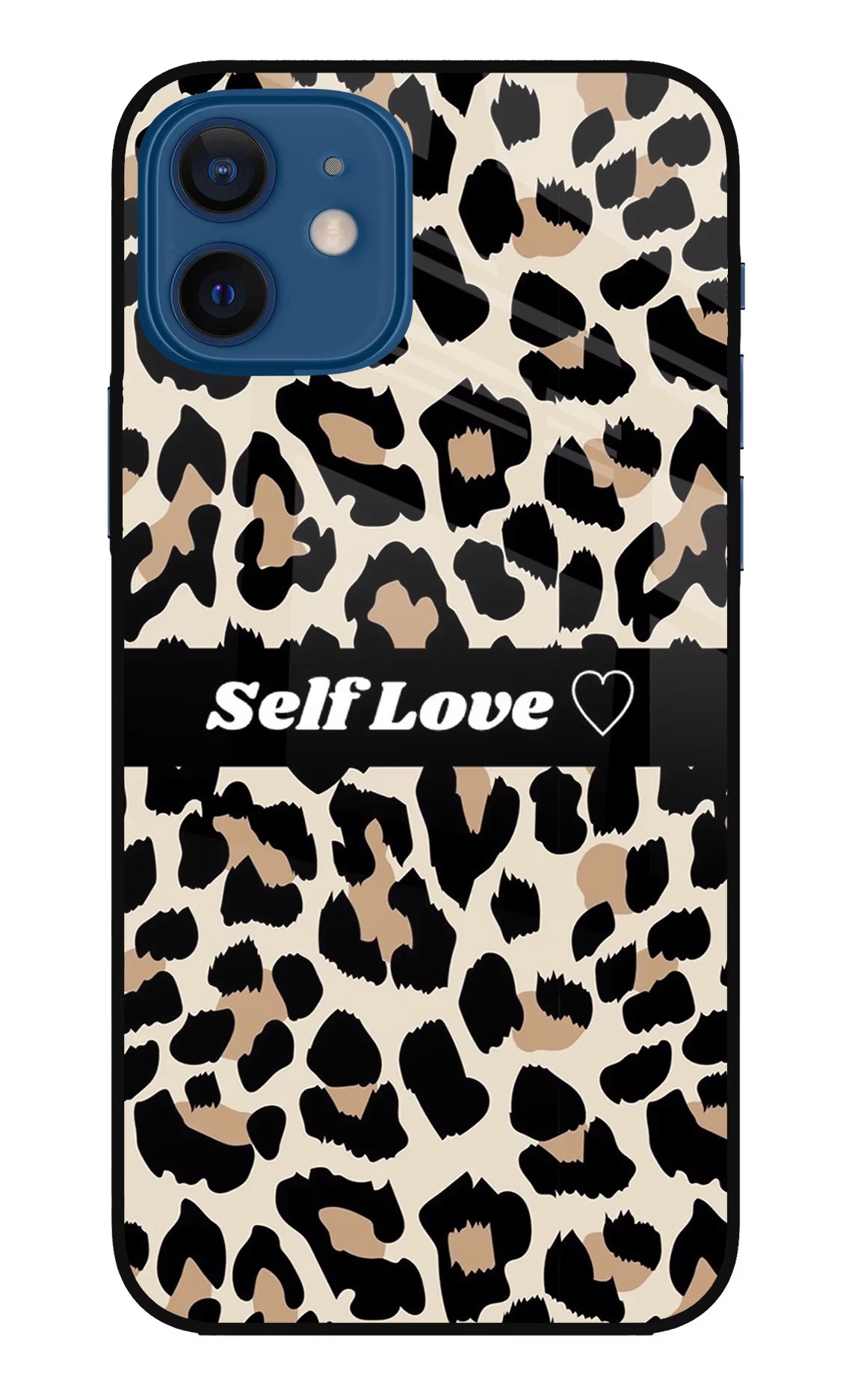 Leopard Print Self Love iPhone 12 Glass Case Back Cover by Casekaro