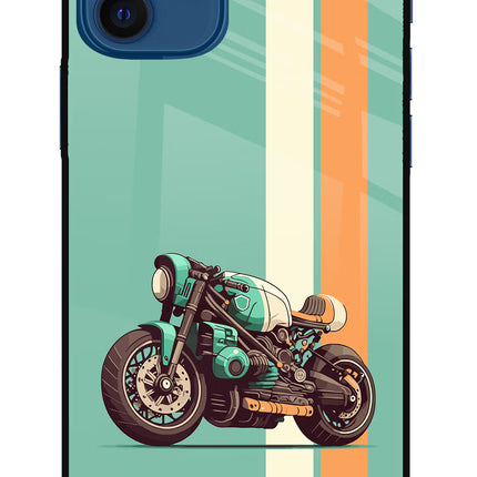Striped Moto Drift iPhone 12 Glass Case Back Cover by Casekaro