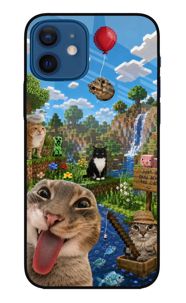 Minecraft Cat Chaos iPhone 12 Glass Case