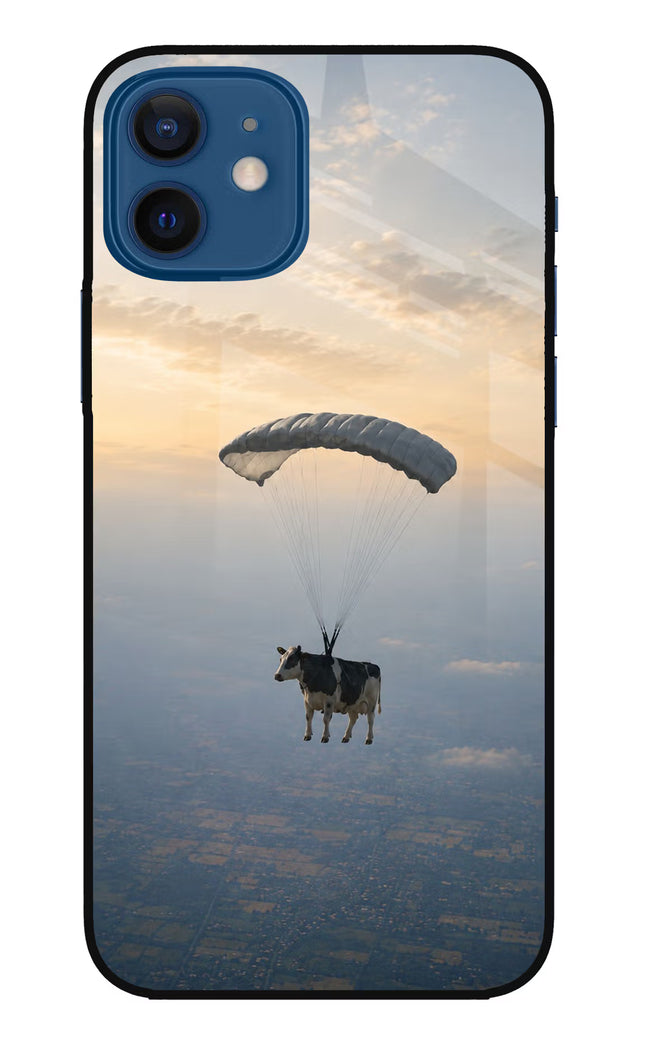 Skydiving Cow iPhone 12 Glass Case