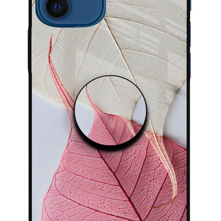 White Pink Leaf iPhone 12 Glass Case