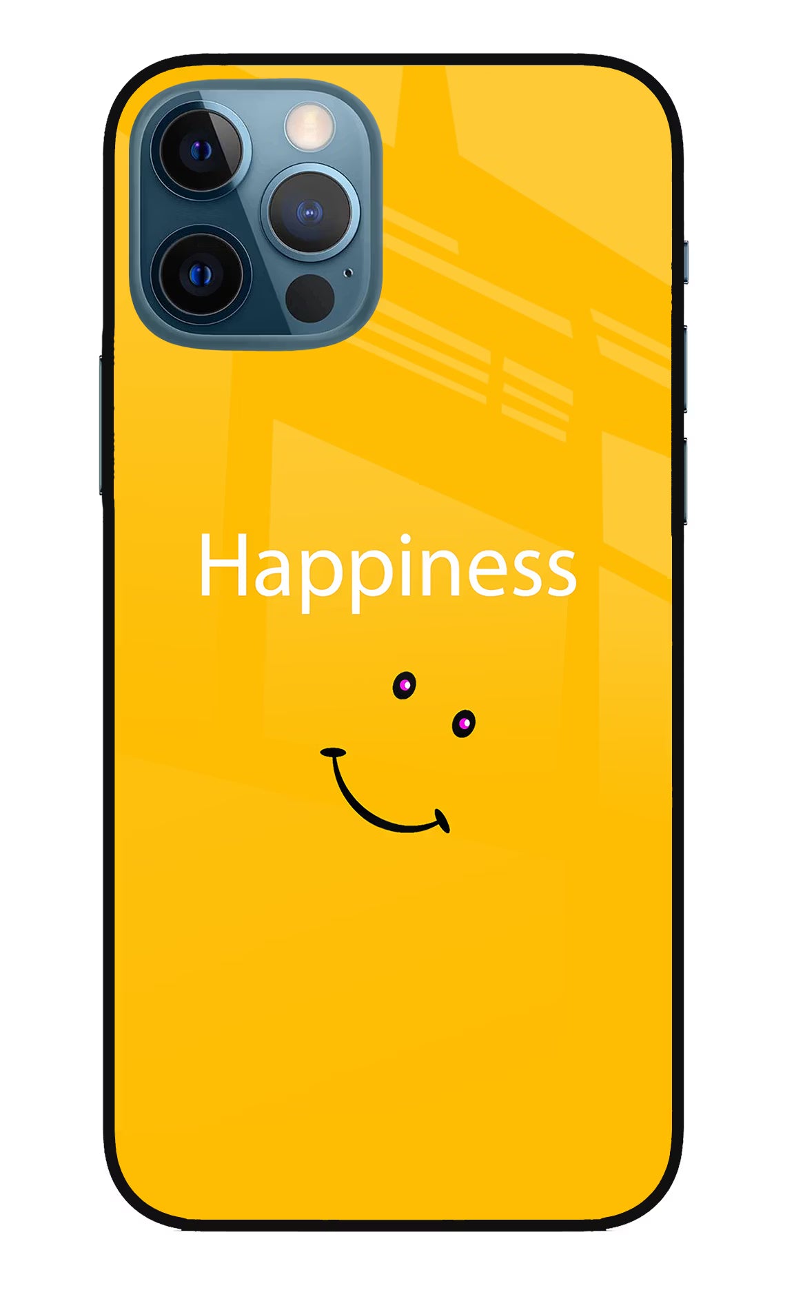 Happiness With Smiley iPhone 12 Pro Glass Case Back Cover by Casekaro