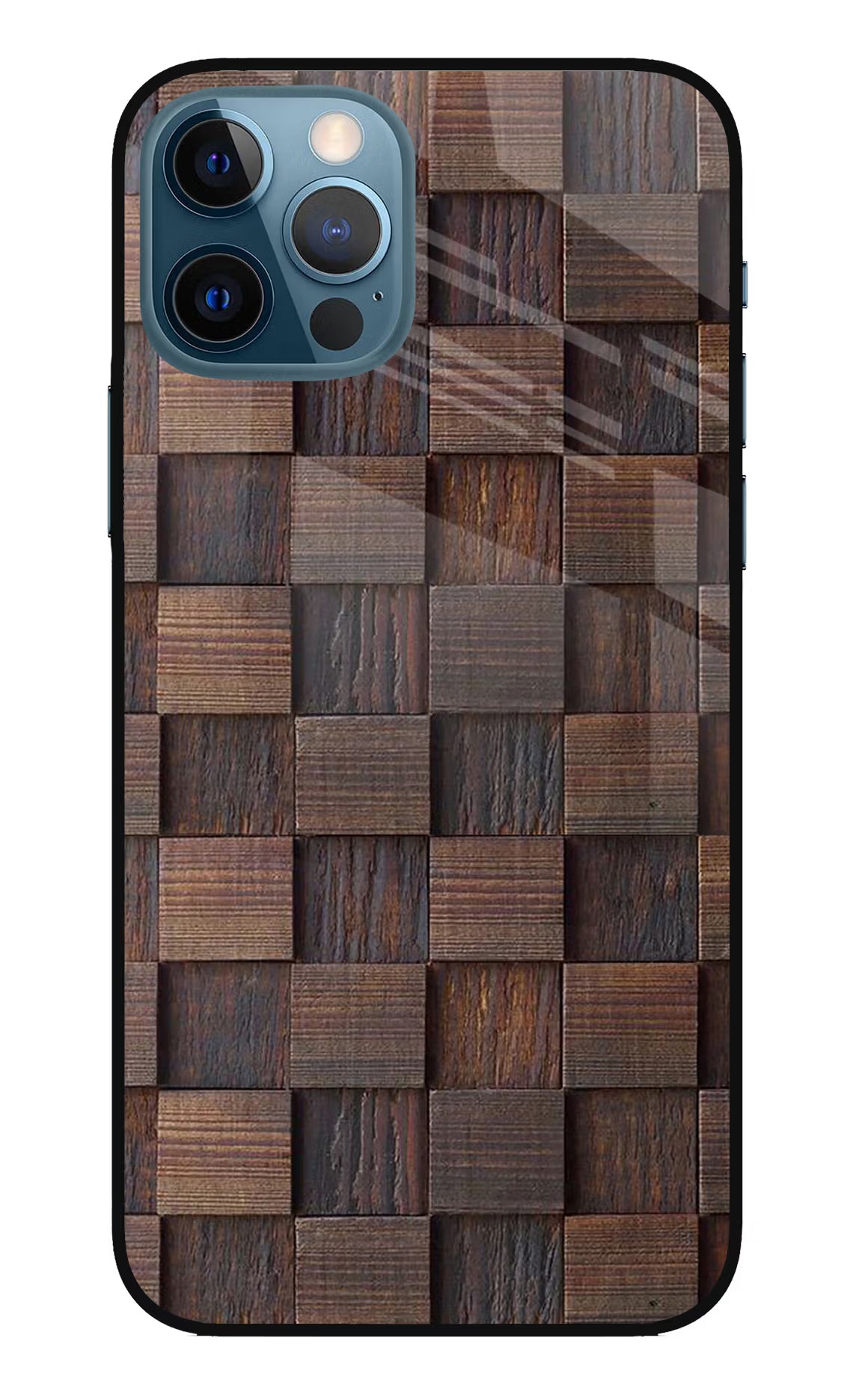 Wooden Cube Design iPhone 12 Pro Glass Case Back Cover by Casekaro