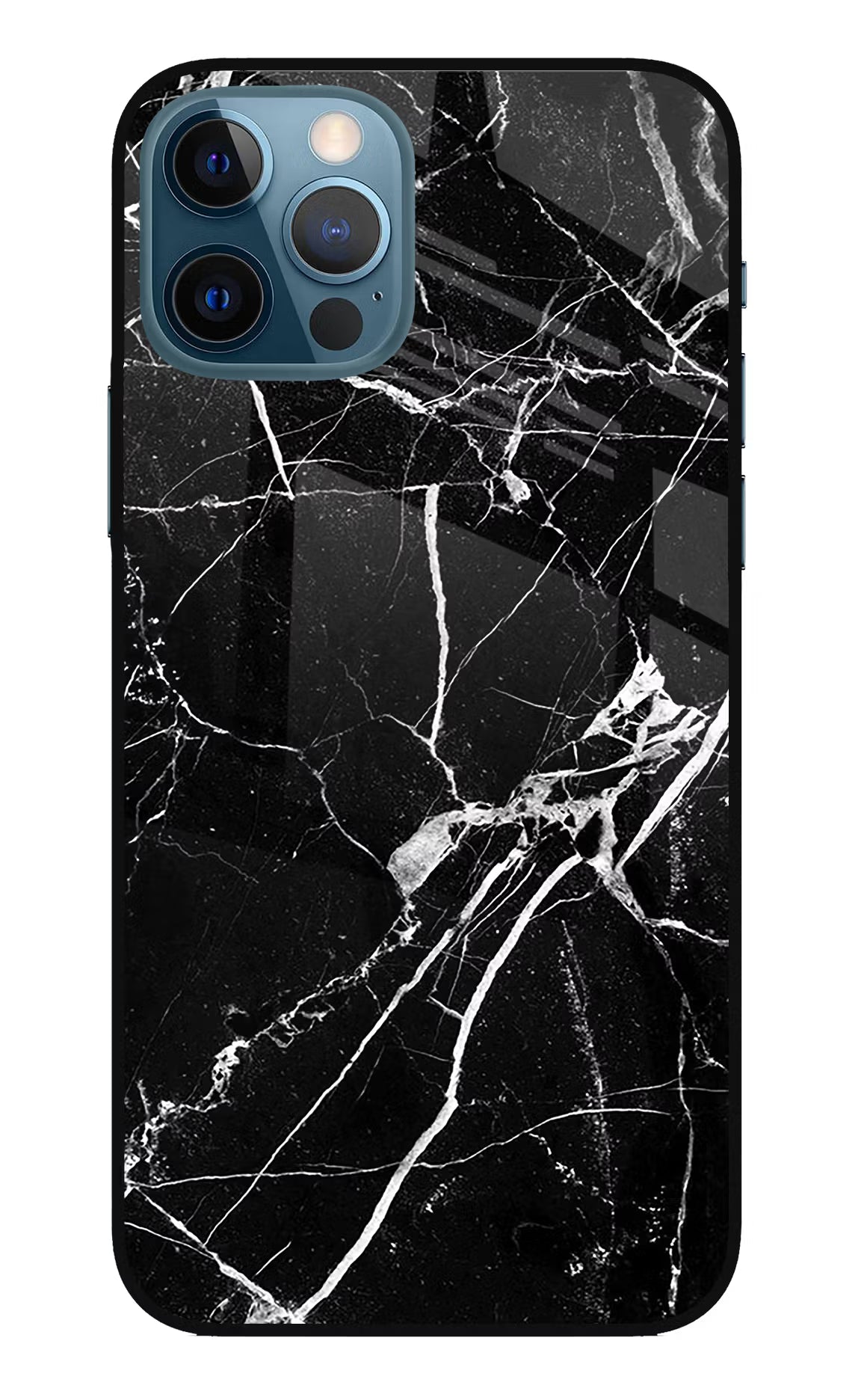 Black Marble Pattern iPhone 12 Pro Glass Case Back Cover by Casekaro