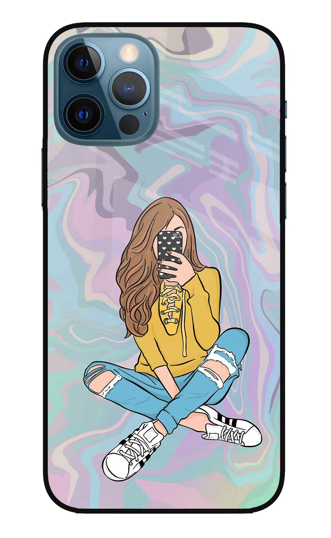 Selfie Girl iPhone 12 Pro Glass Case Back Cover by Casekaro