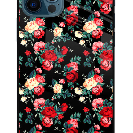Rose Pattern iPhone 12 Pro Glass Case Back Cover by Casekaro