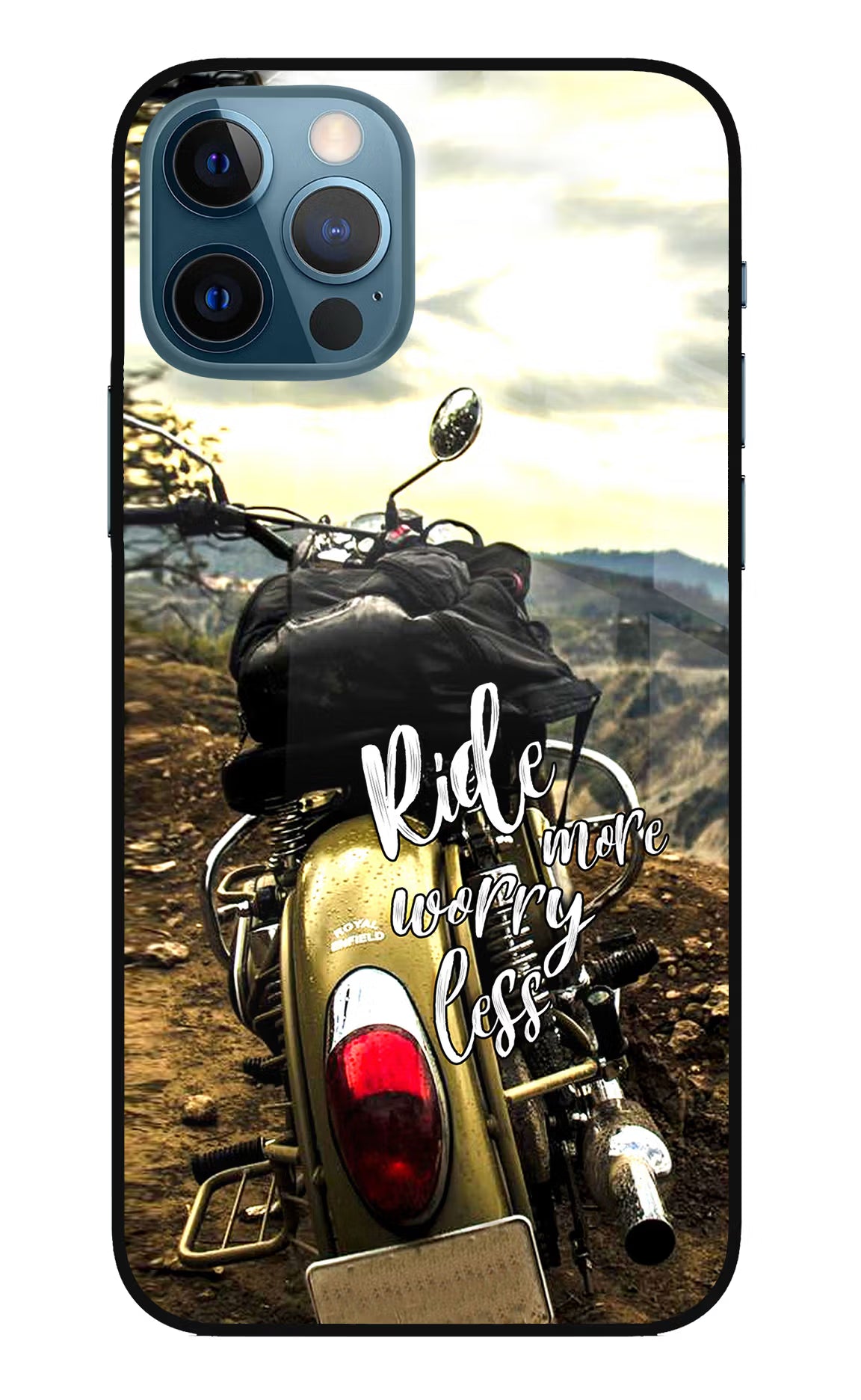 Ride More Worry Less iPhone 12 Pro Glass Case Back Cover by Casekaro