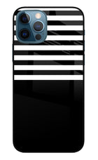 Black and White Print iPhone 12 Pro Glass Case Back Cover by Casekaro