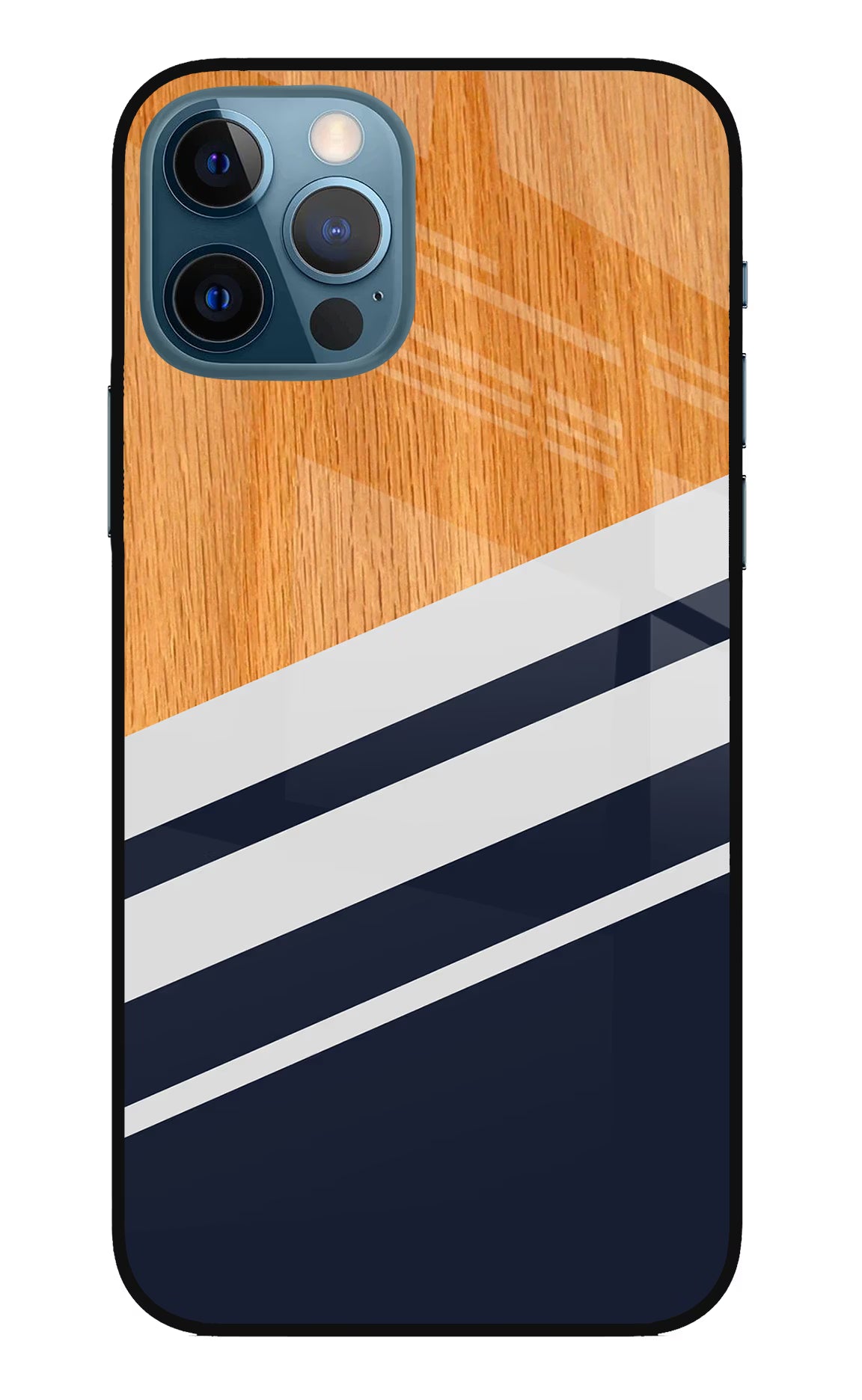 Blue and white wooden iPhone 12 Pro Glass Case Back Cover by Casekaro