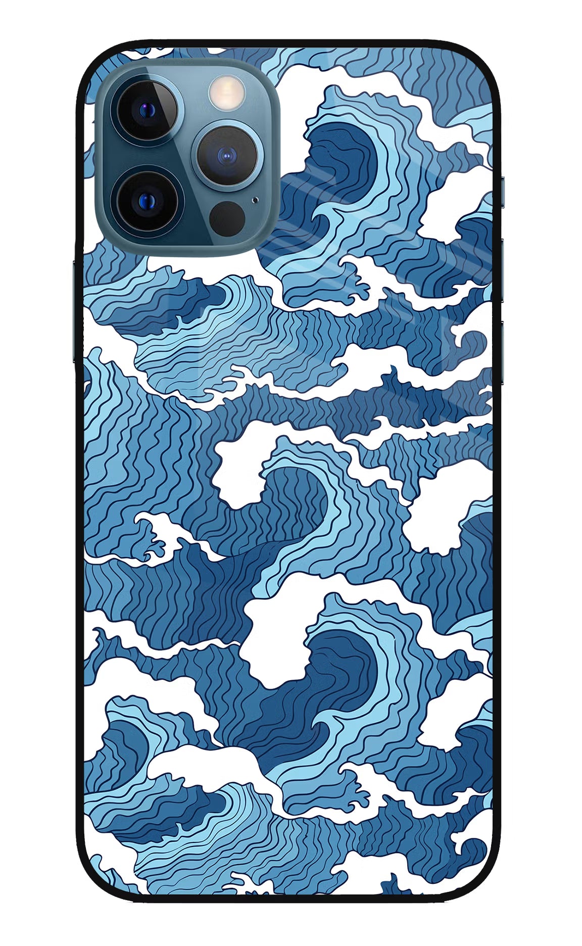 Blue Waves iPhone 12 Pro Glass Case Back Cover by Casekaro