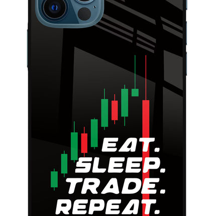Eat Sleep Trade Repeat iPhone 12 Pro Glass Case