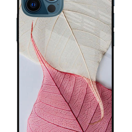 White Pink Leaf iPhone 12 Pro Glass Case