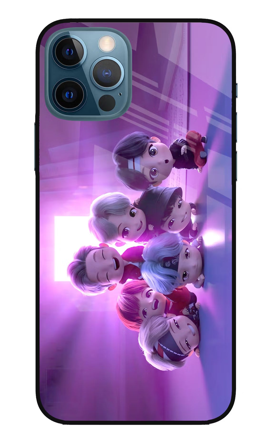 BTS Chibi iPhone 12 Pro Glass Case Back Cover by Casekaro