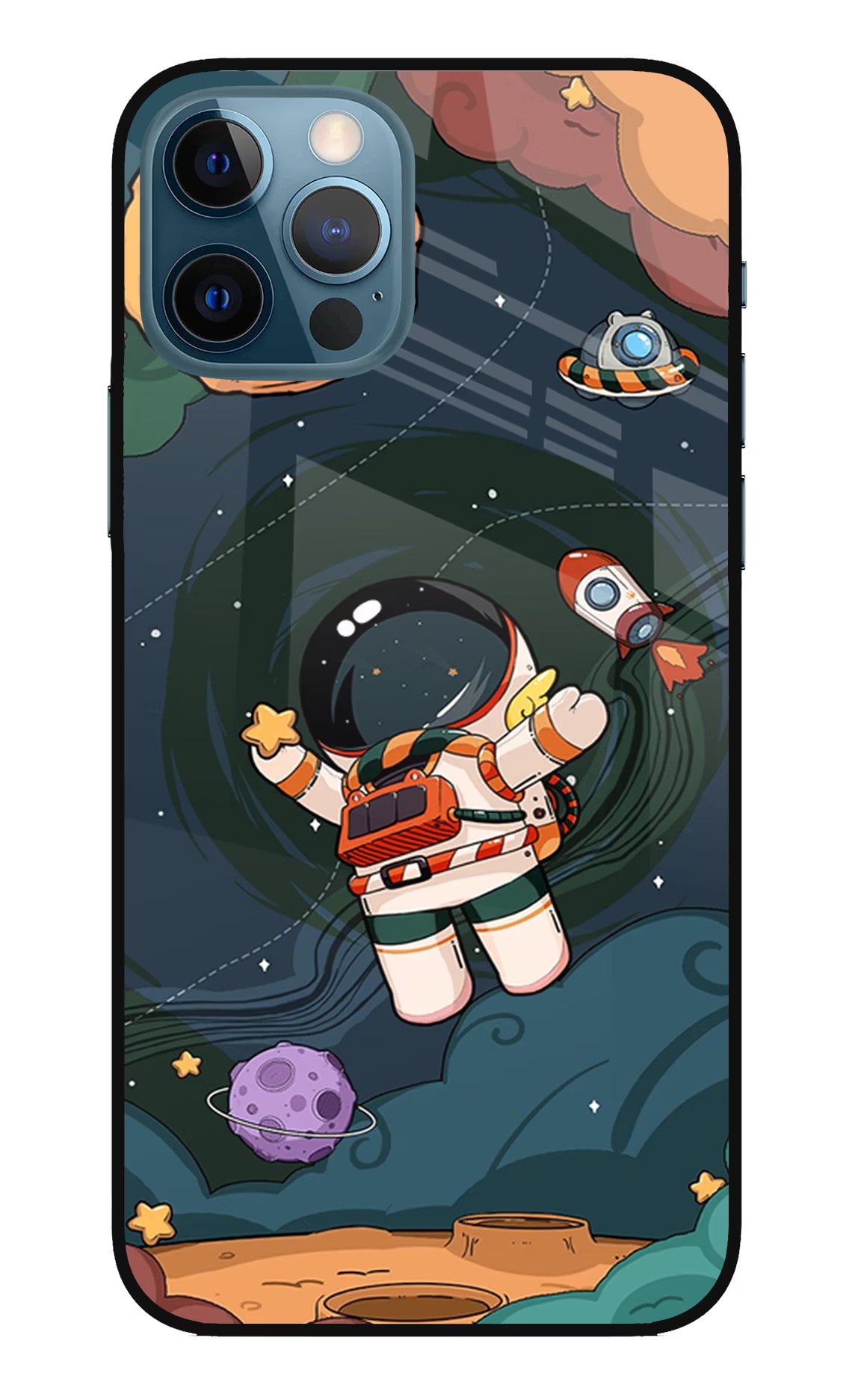 Cartoon Astronaut iPhone 12 Pro Glass Case Back Cover by Casekaro