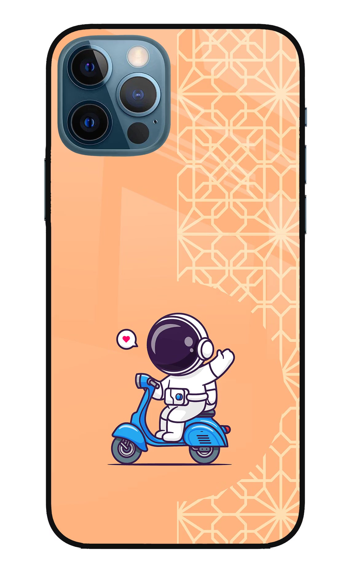 Cute Astronaut Riding iPhone 12 Pro Glass Case Back Cover by Casekaro