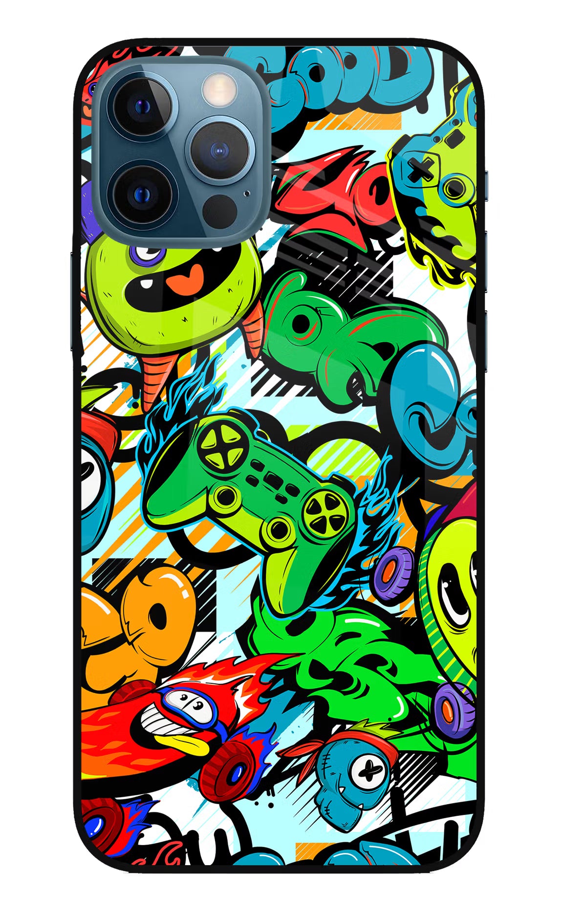 Game Doodle iPhone 12 Pro Glass Case Back Cover by Casekaro