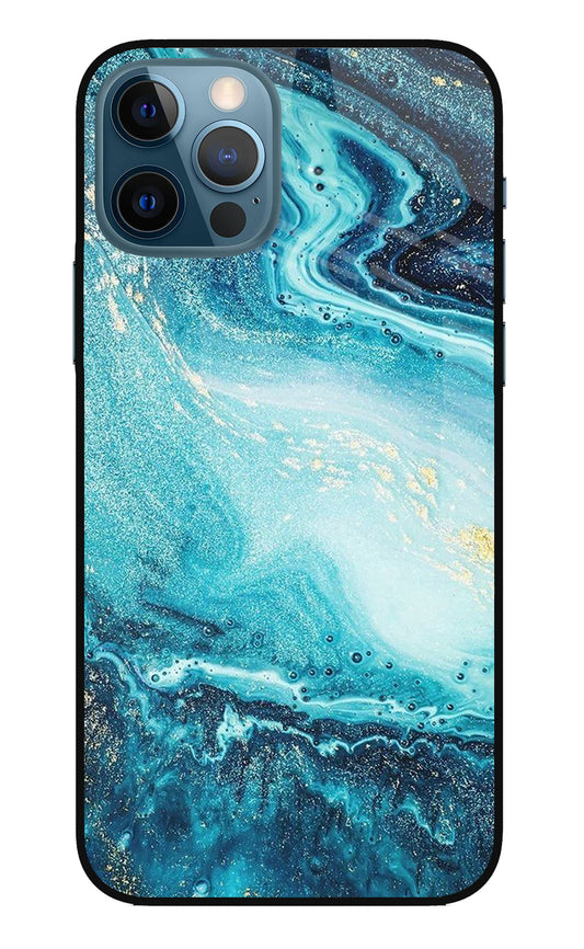 Blue Glitter Marble iPhone 12 Pro Glass Case