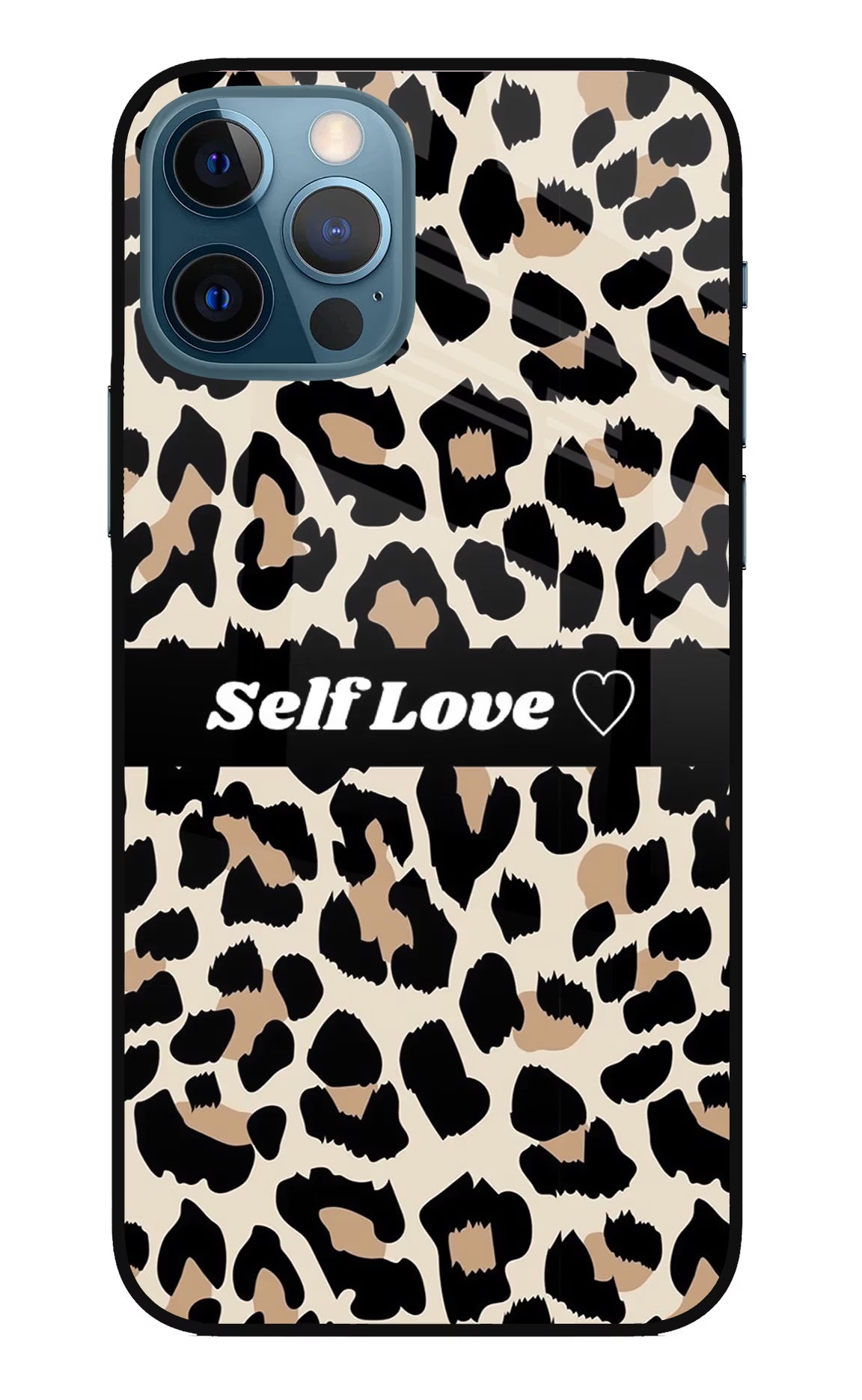 Leopard Print Self Love iPhone 12 Pro Glass Case Back Cover by Casekaro