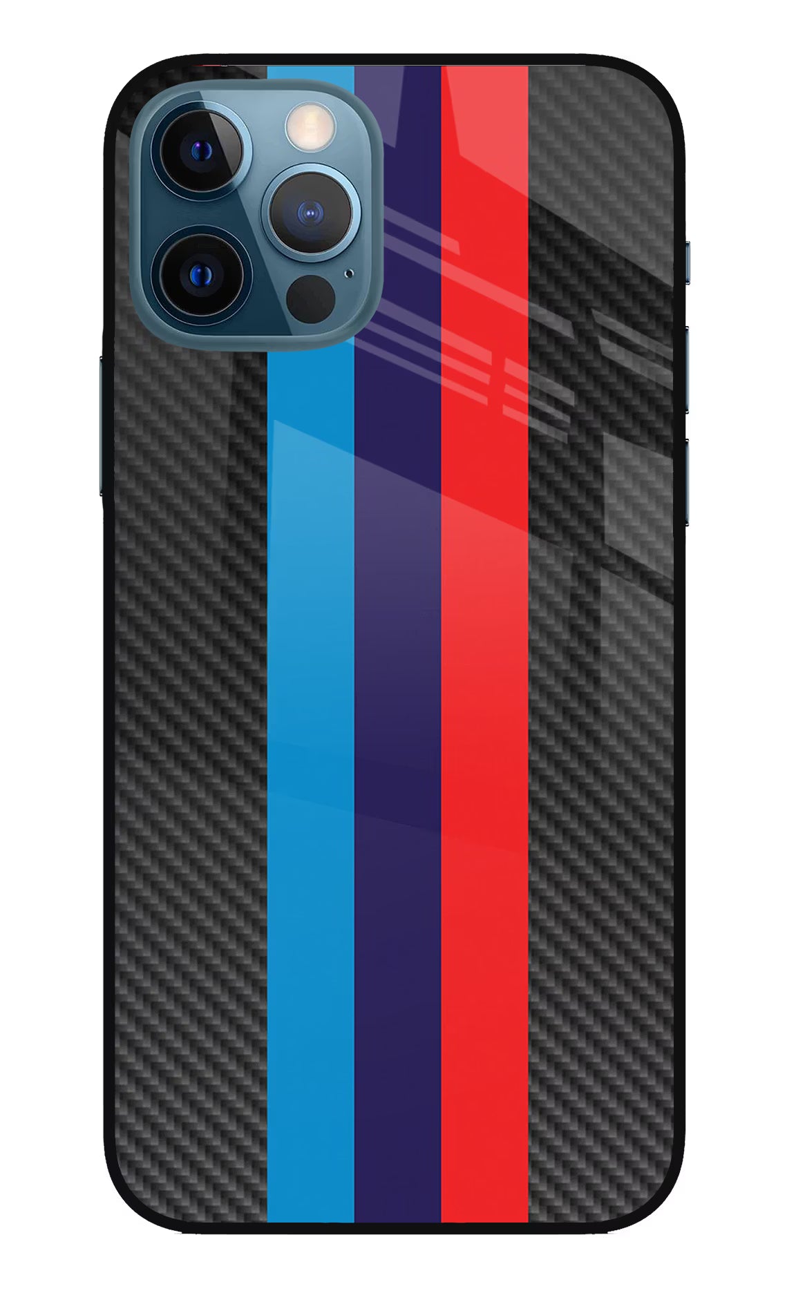 BMW Stripes Pattern iPhone 12 Pro Glass Case Back Cover by Casekaro