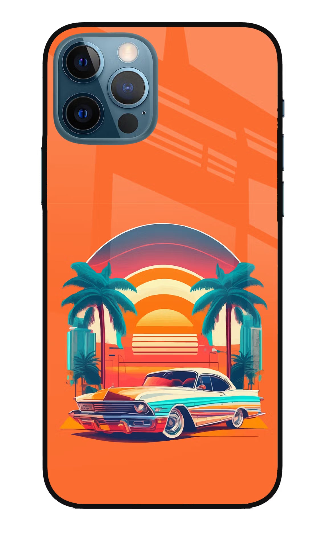 Palm Drive 80s iPhone 12 Pro Glass Case Back Cover by Casekaro