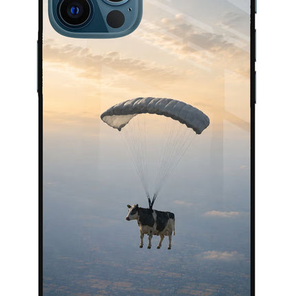 Skydiving Cow iPhone 12 Pro Glass Case Back Cover by Casekaro