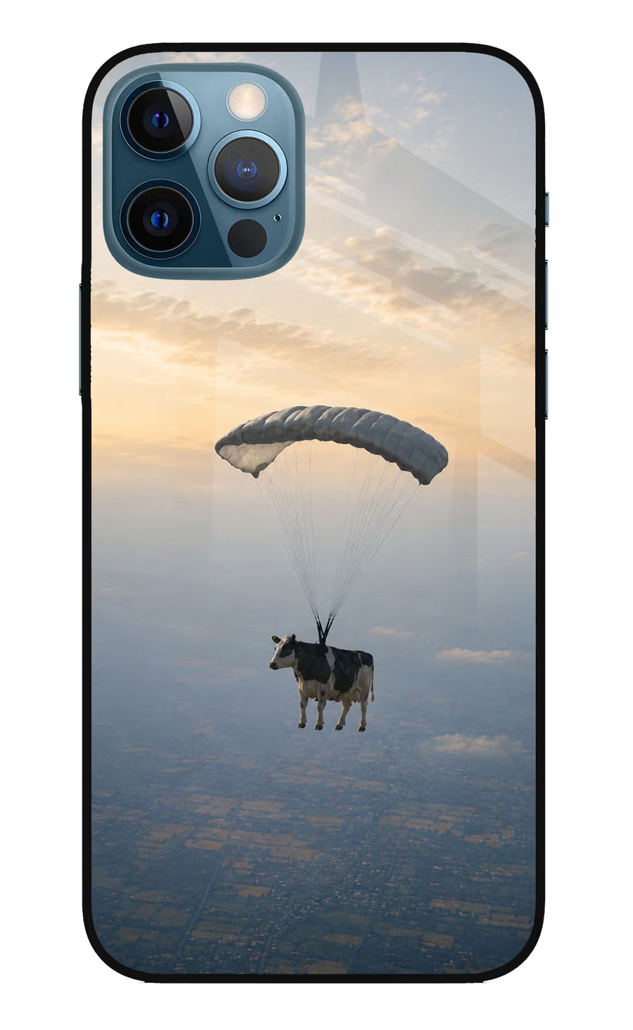 Skydiving Cow iPhone 12 Pro Back Cover, Glass case