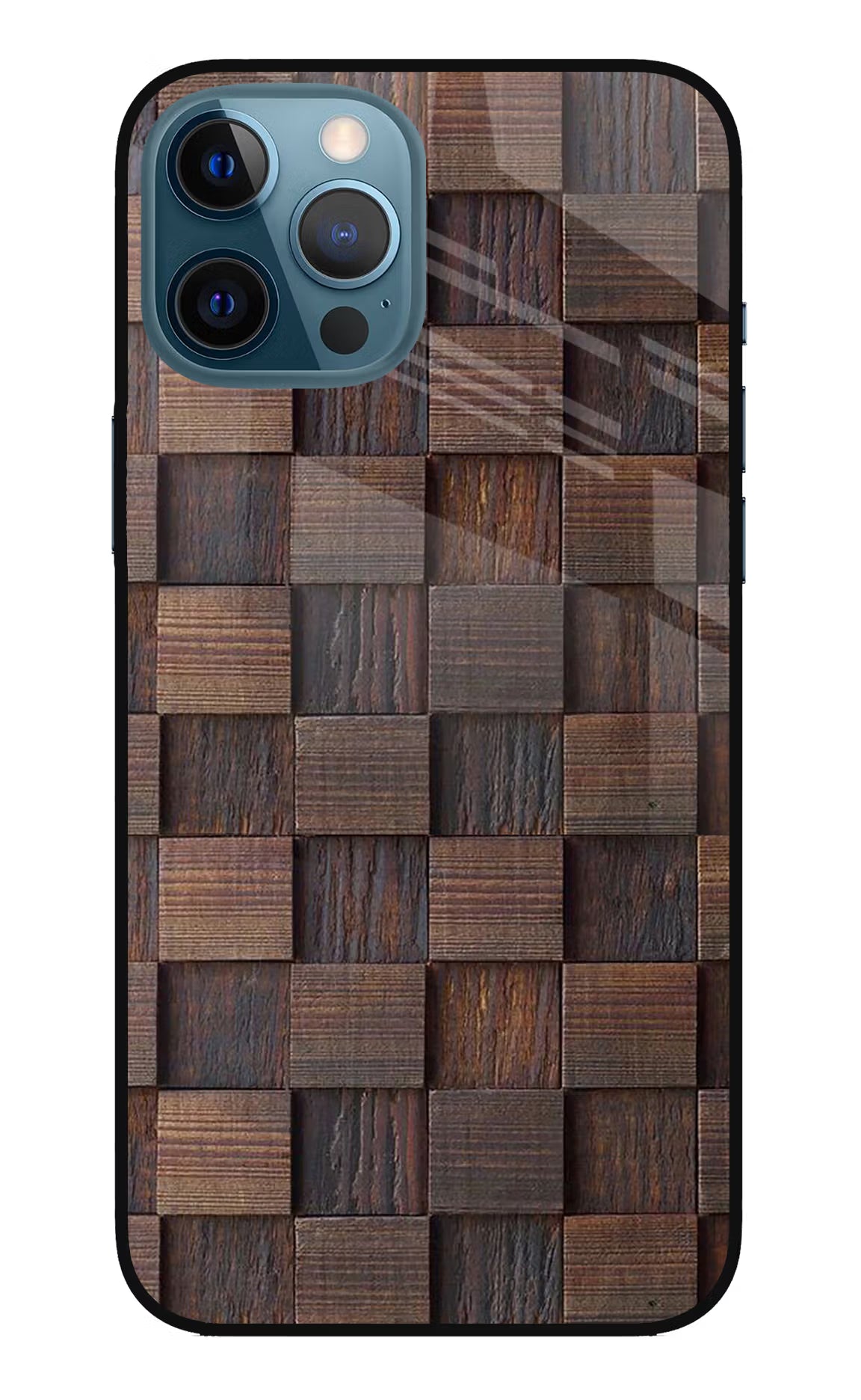 Wooden Cube Design iPhone 12 Pro Max Glass Case Back Cover by Casekaro