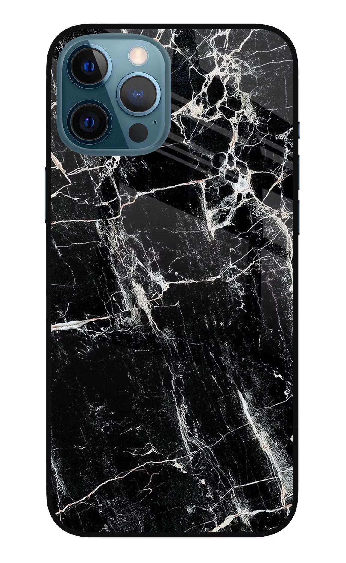 Black Marble Texture iPhone 12 Pro Max Glass Case Back Cover by Casekaro
