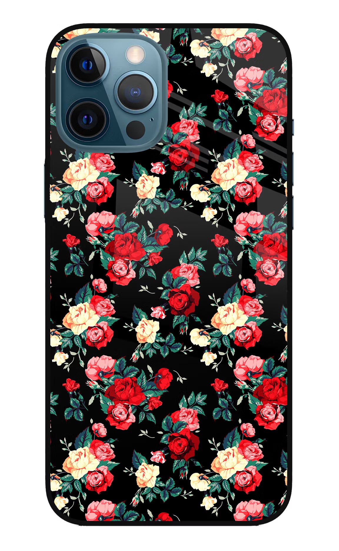 Rose Pattern iPhone 12 Pro Max Glass Case Back Cover by Casekaro