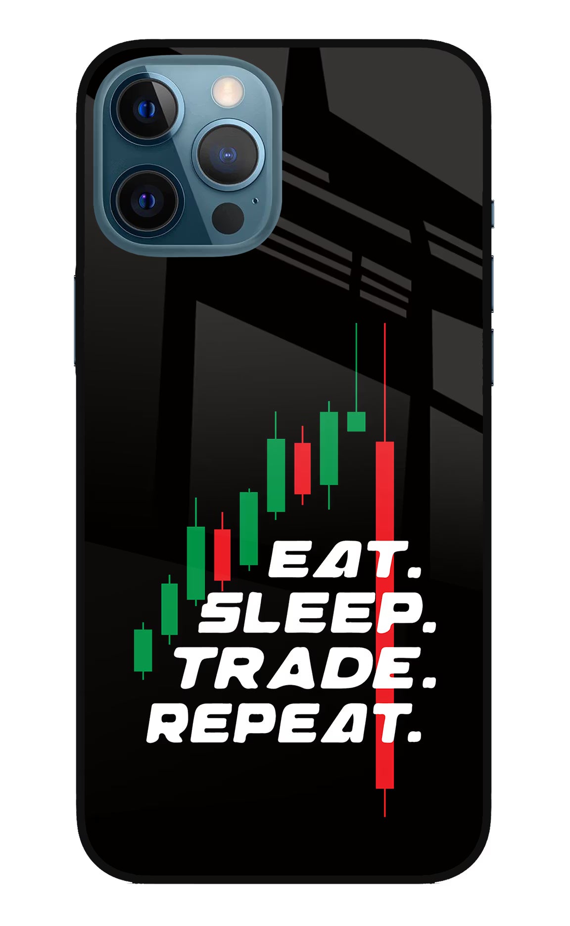 Eat Sleep Trade Repeat iPhone 12 Pro Max Glass Case Back Cover by Casekaro