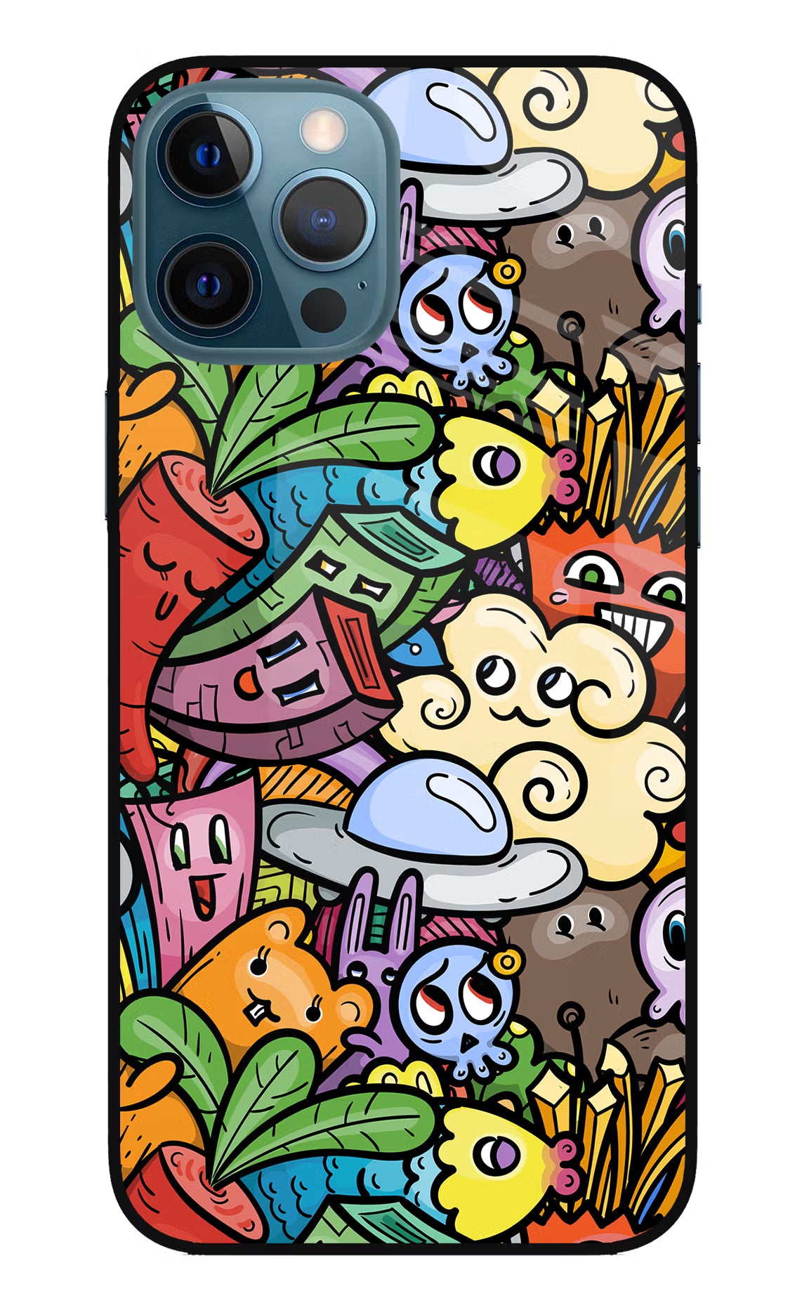 Veggie Doodle iPhone 12 Pro Max Glass Case Back Cover by Casekaro