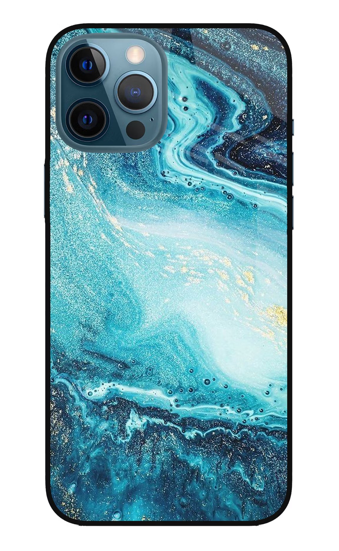 Blue Glitter Marble iPhone 12 Pro Max Glass Case Back Cover by Casekaro