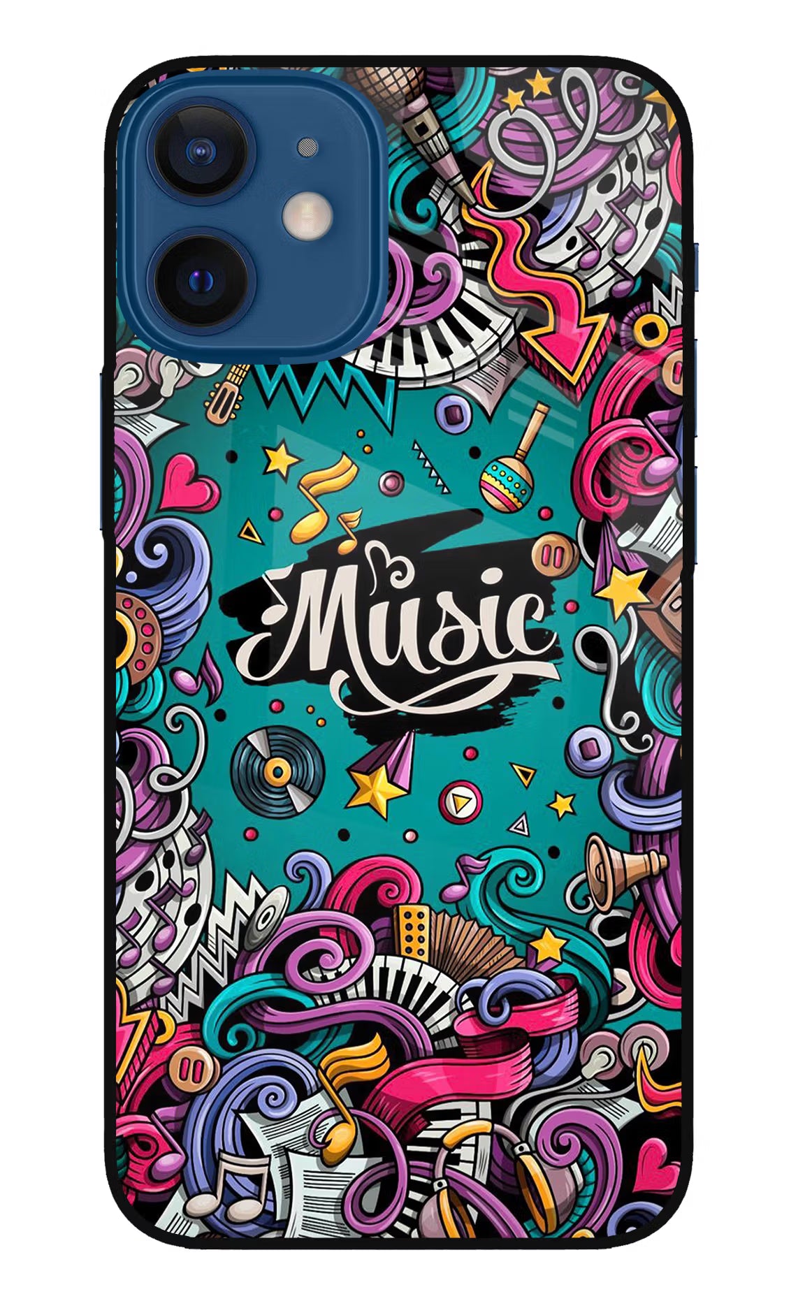 Music Graffiti iPhone 12 Mini Glass Case Back Cover by Casekaro