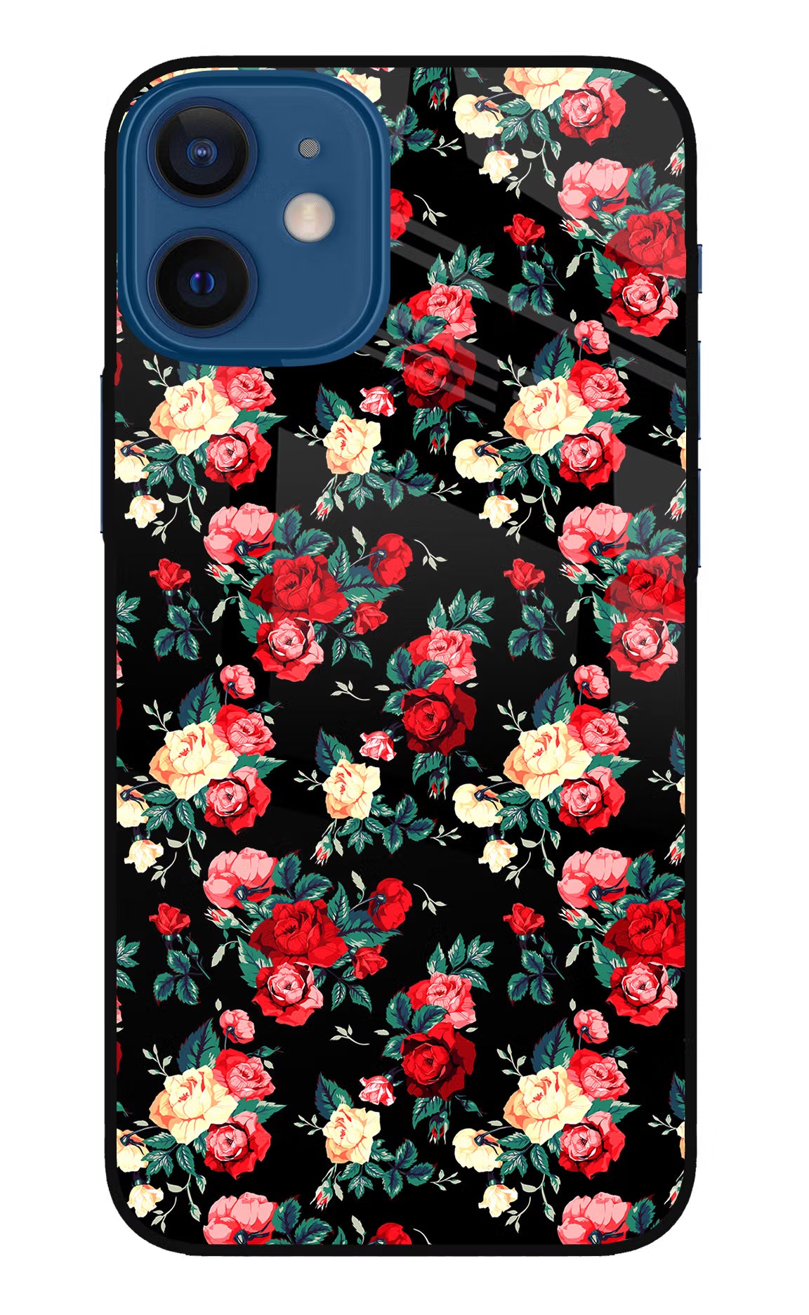 Rose Pattern iPhone 12 Mini Glass Case Back Cover by Casekaro