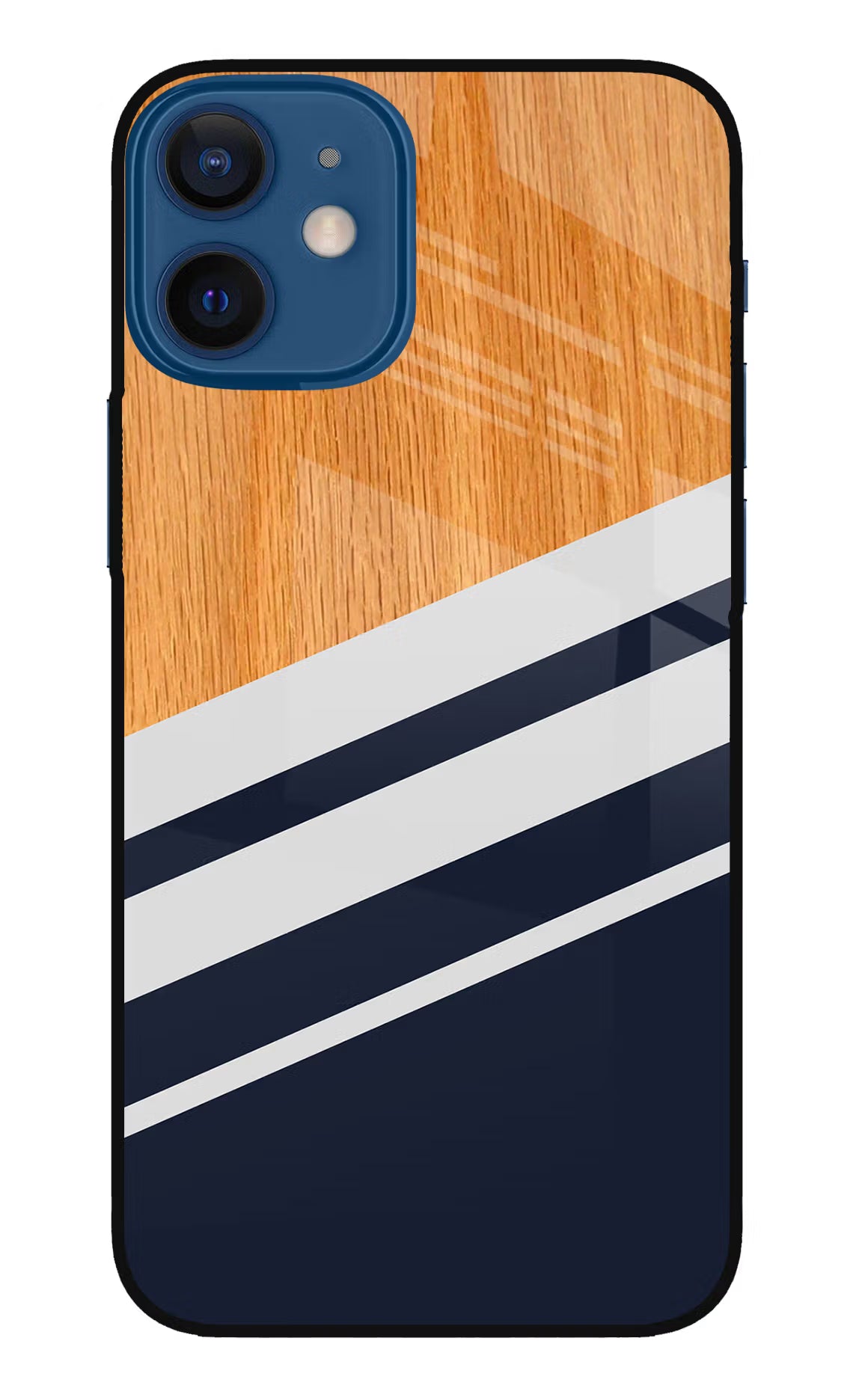 Blue and white wooden iPhone 12 Mini Glass Case Back Cover by Casekaro
