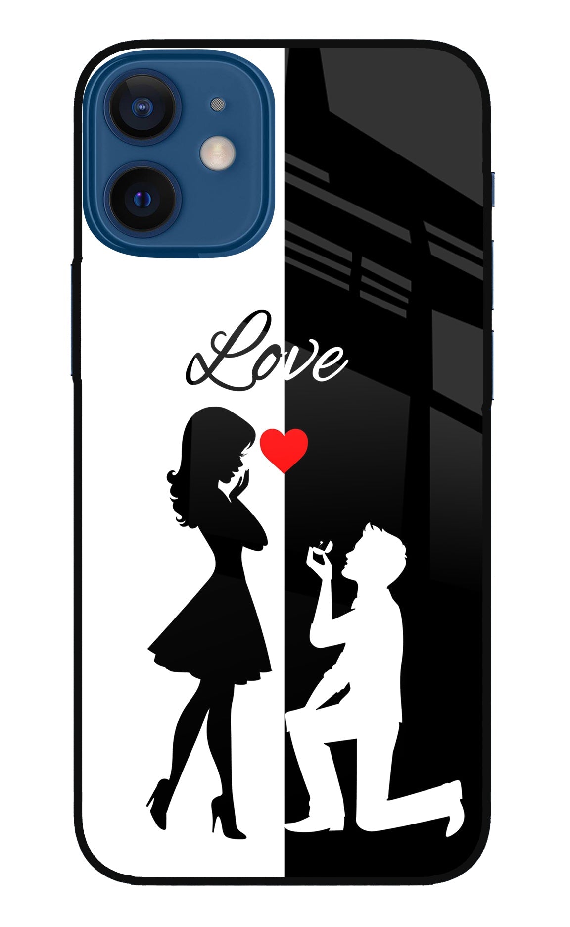 Love Propose Black And White iPhone 12 Mini Glass Case