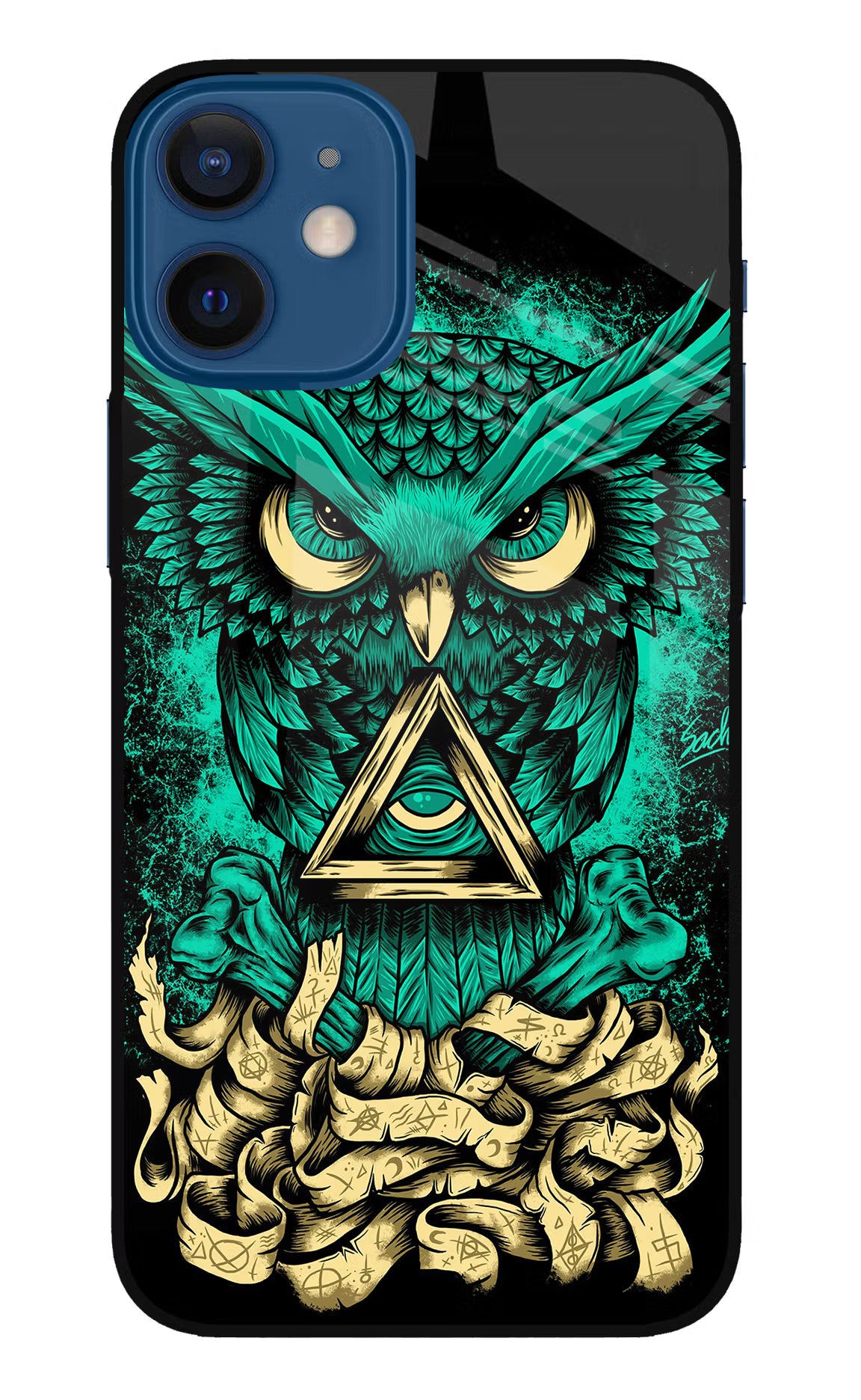 Green Owl iPhone 12 Mini Glass Case Back Cover by Casekaro