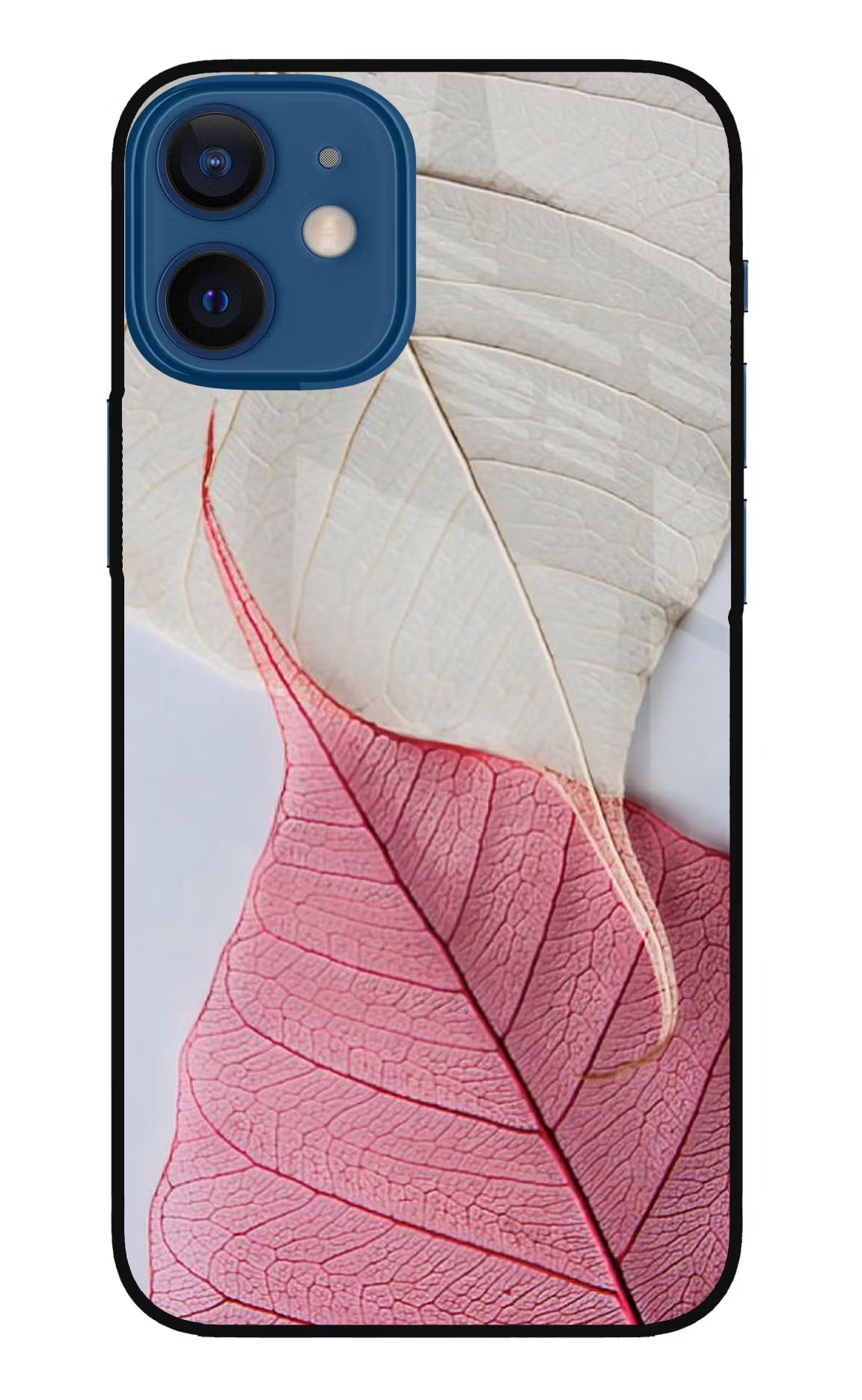 White Pink Leaf iPhone 12 Mini Glass Case Back Cover by Casekaro