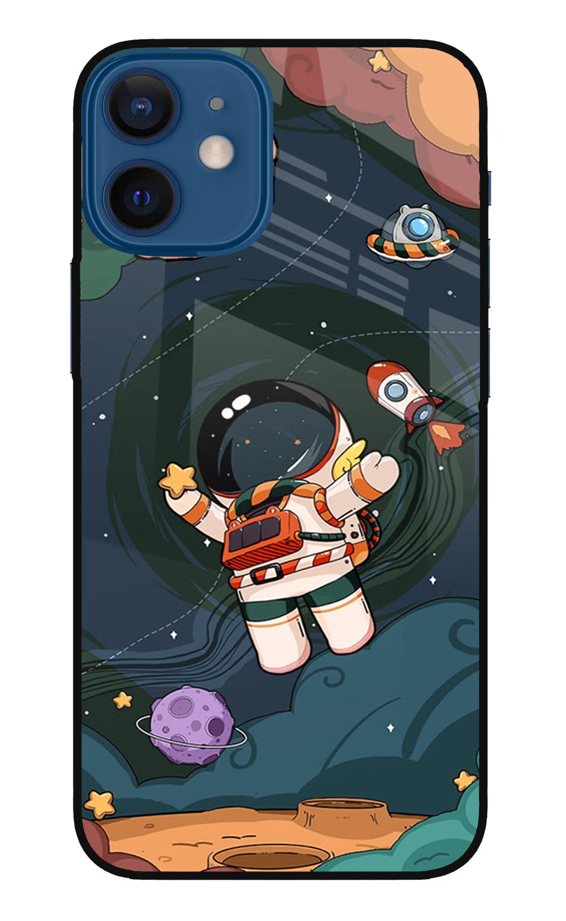 Cartoon Astronaut iPhone 12 Mini Glass Case Back Cover by Casekaro