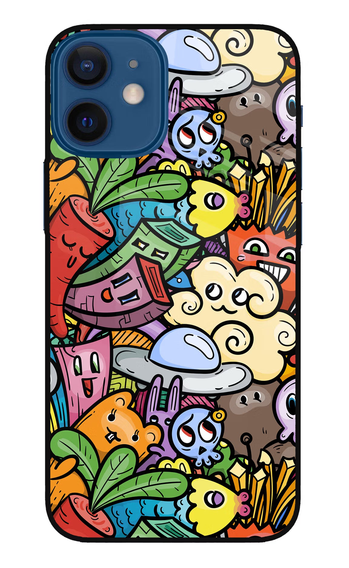 Veggie Doodle iPhone 12 Mini Glass Case Back Cover by Casekaro