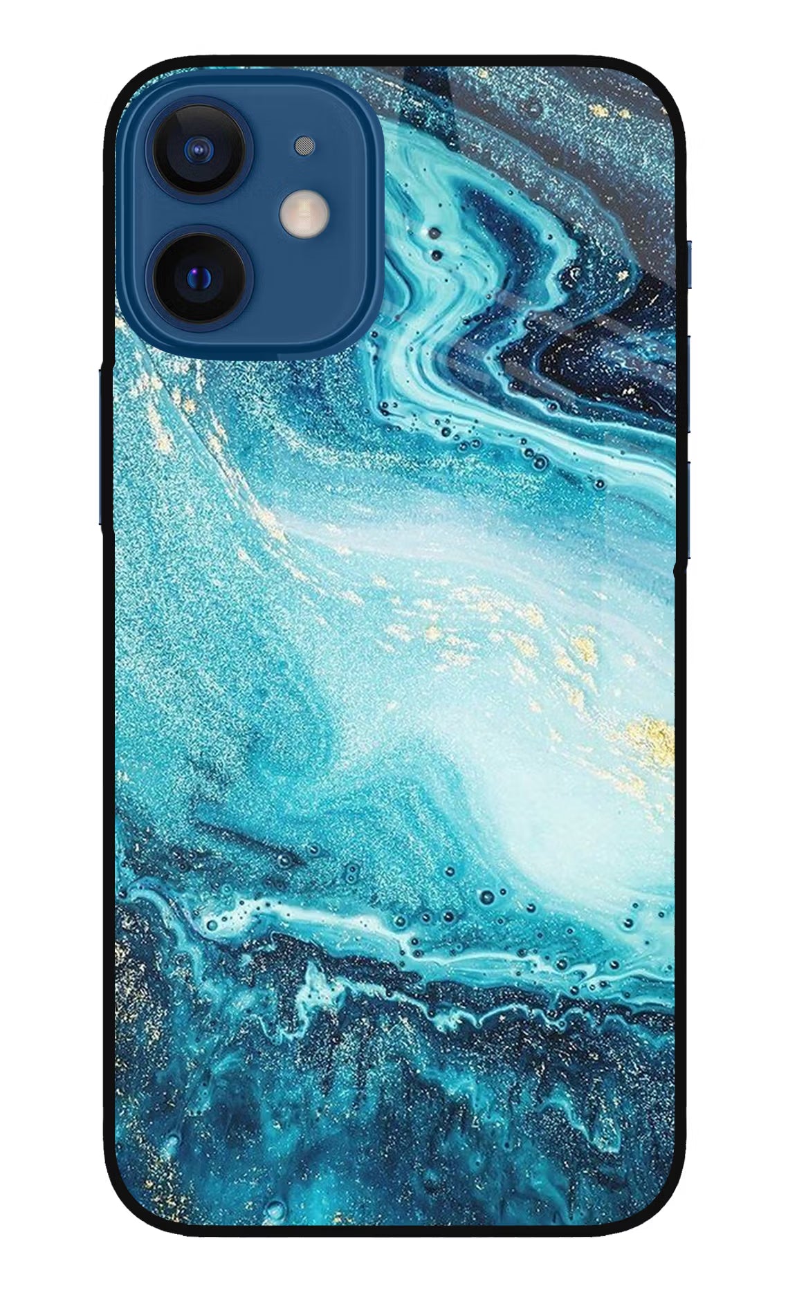 Blue Glitter Marble iPhone 12 Mini Glass Case Back Cover by Casekaro