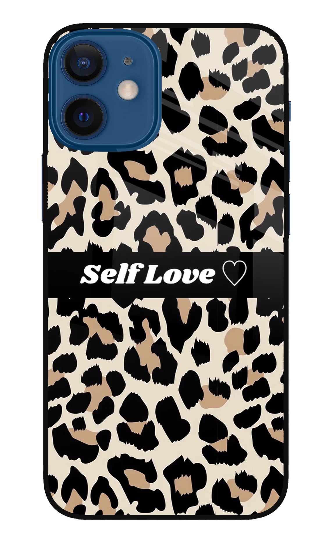 Leopard Print Self Love iPhone 12 Mini Glass Case Back Cover by Casekaro