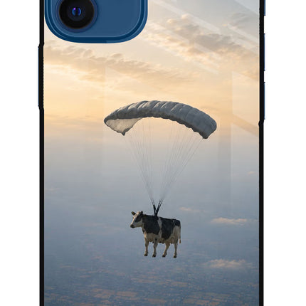 Skydiving Cow iPhone 12 Mini Glass Case