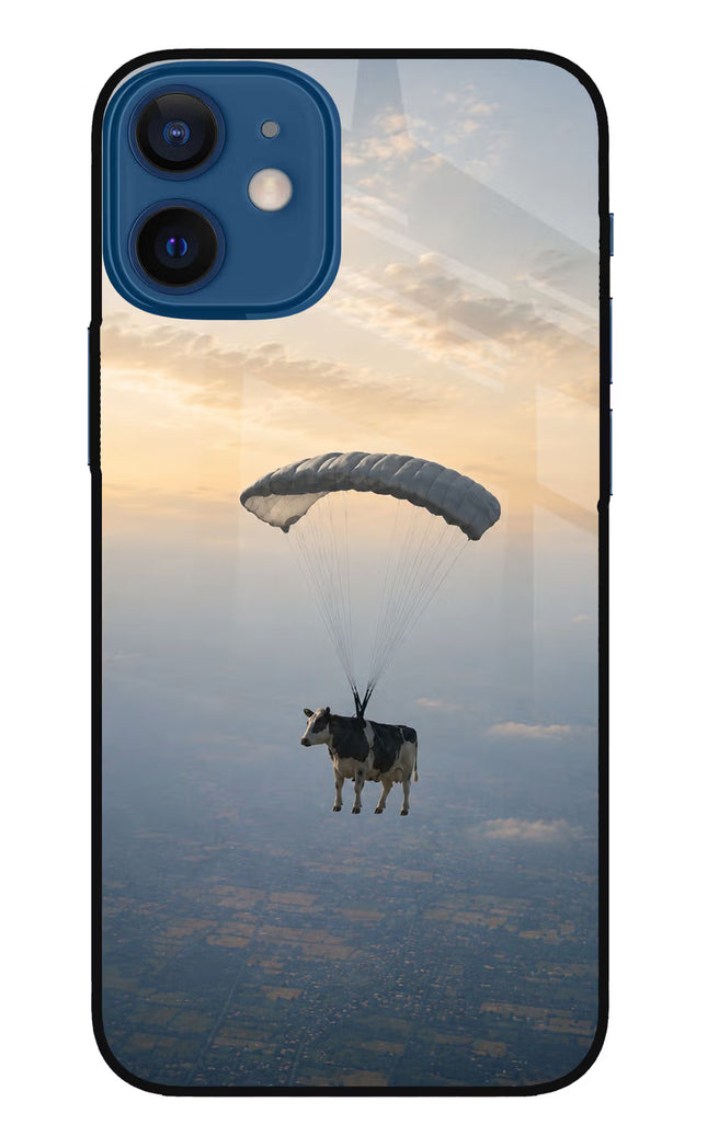 Skydiving Cow iPhone 12 Mini Glass Case