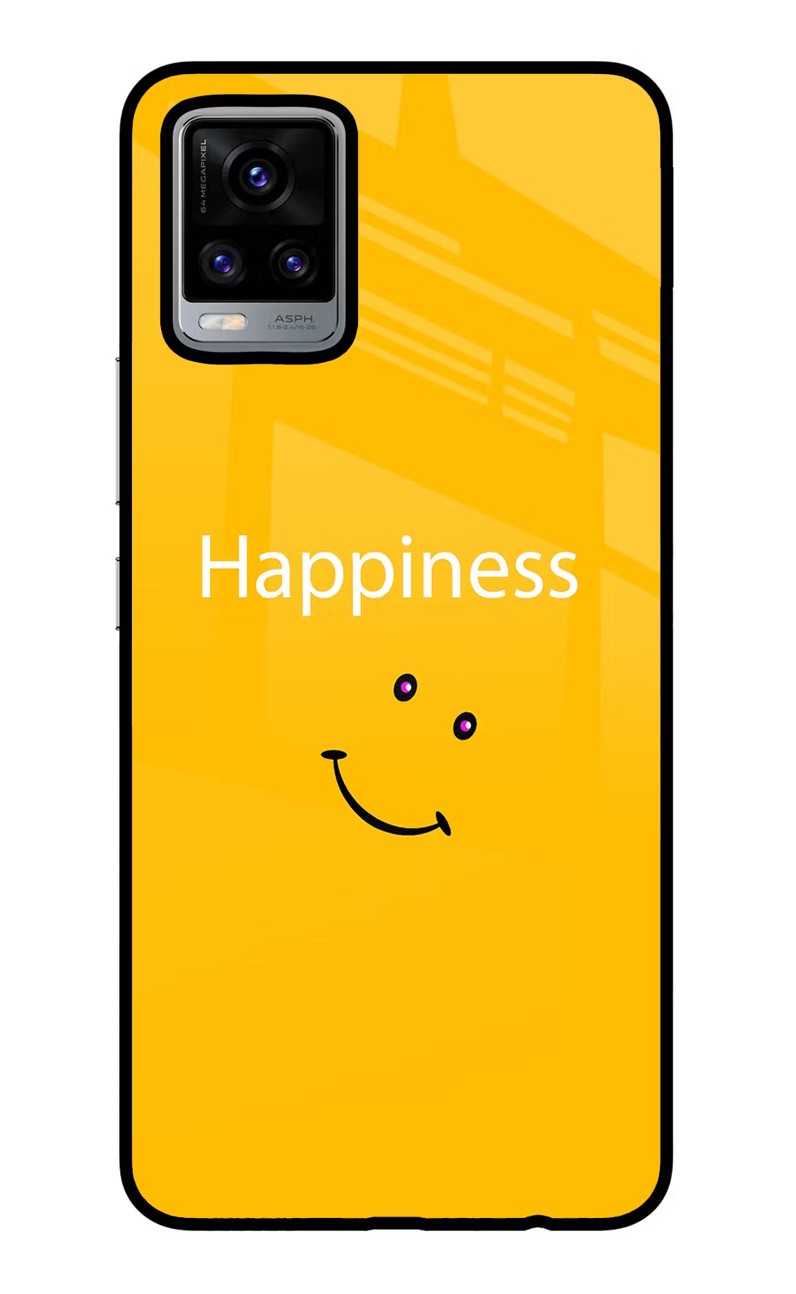 Happiness With Smiley Vivo V20 Glass Case Back Cover by Casekaro